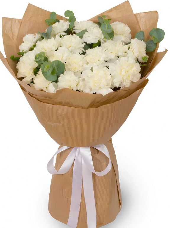 17 Adet Beyaz Karanfil Buketi